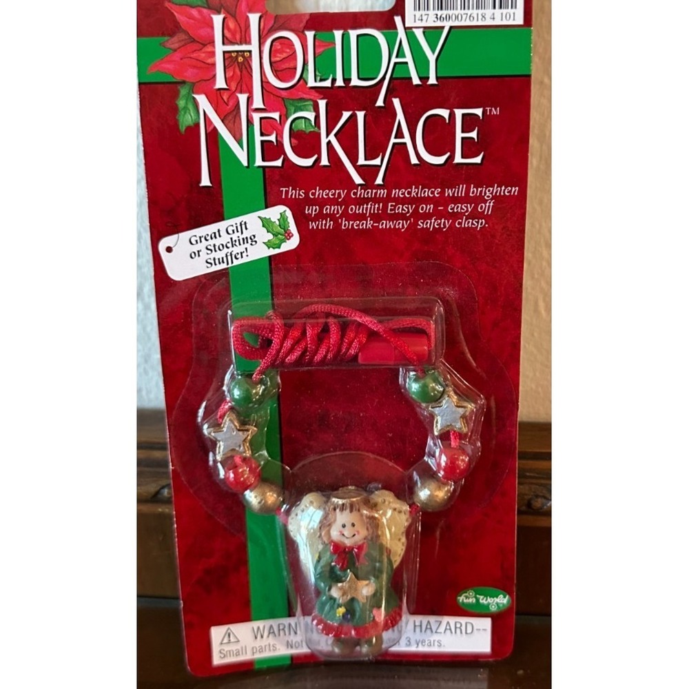 Vintage 90s Fun World Wood Look Santa Moon Necklace Christmas‎ Holiday